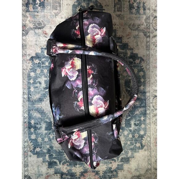 HERSCHEL Black Purple Dark Floral Double Top Handle Large Utility Duffle Bag - Picture 4 of 11